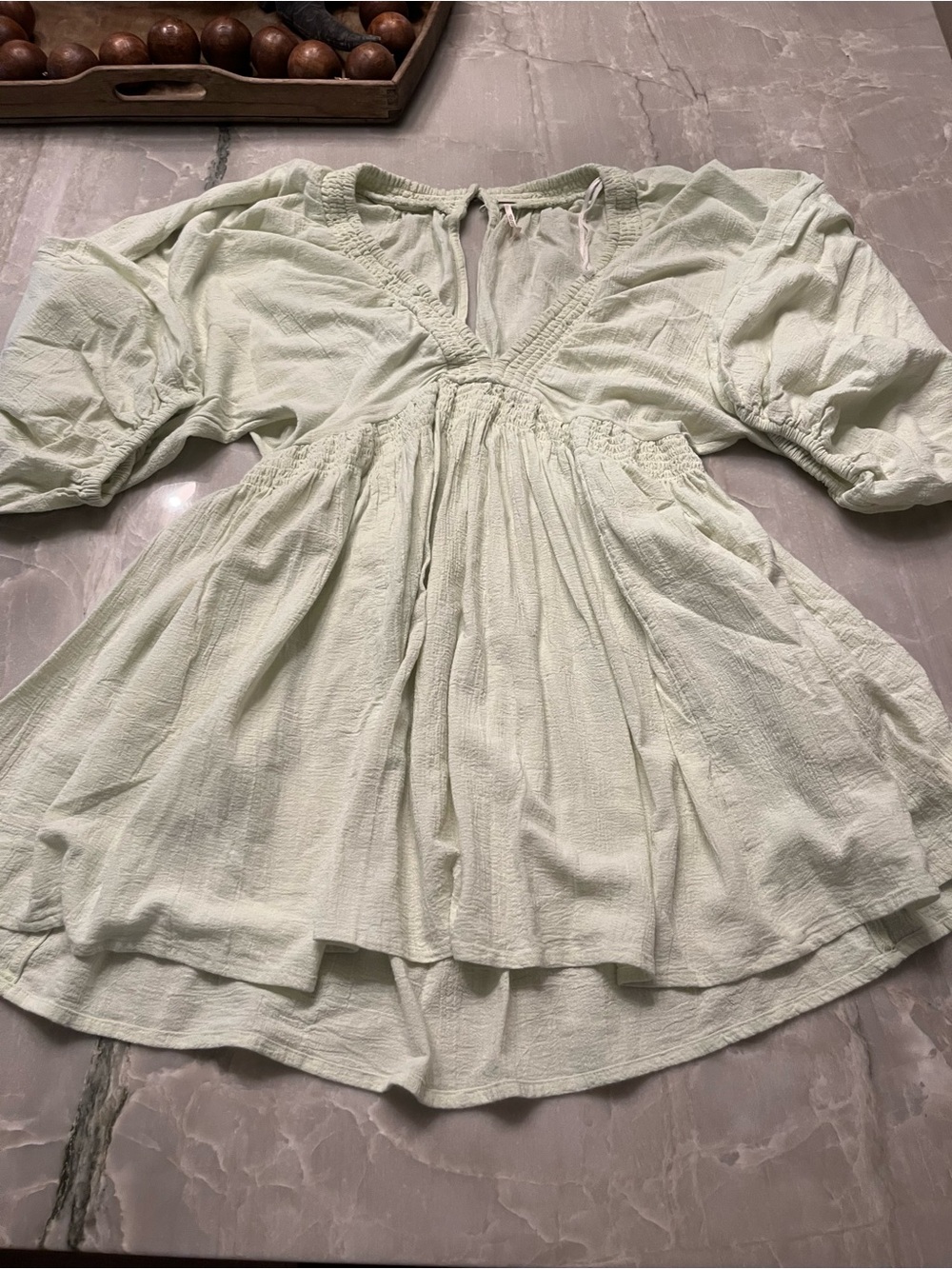Free People Mint Green Mini Dress with Puff Sleeves
